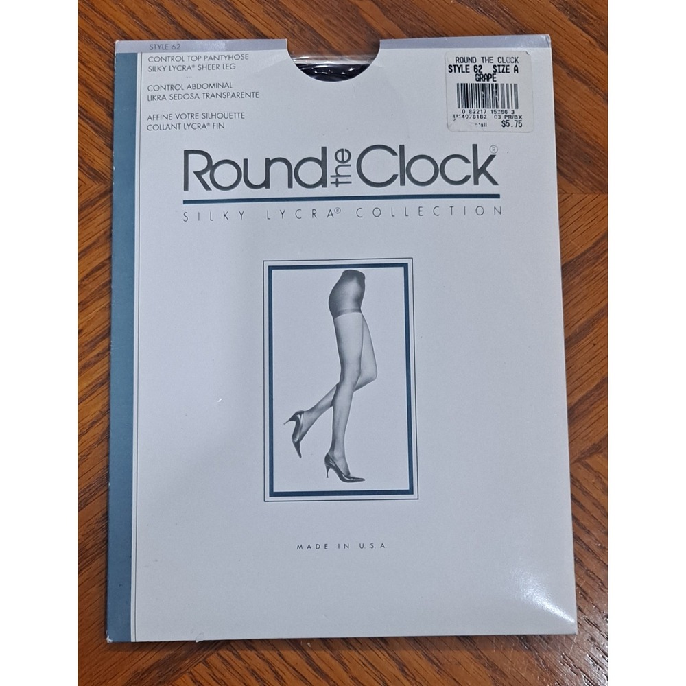 Vtg NWT Round‎ The Clock Silky Lycra Grape Sz A Style 62 Pantyhose